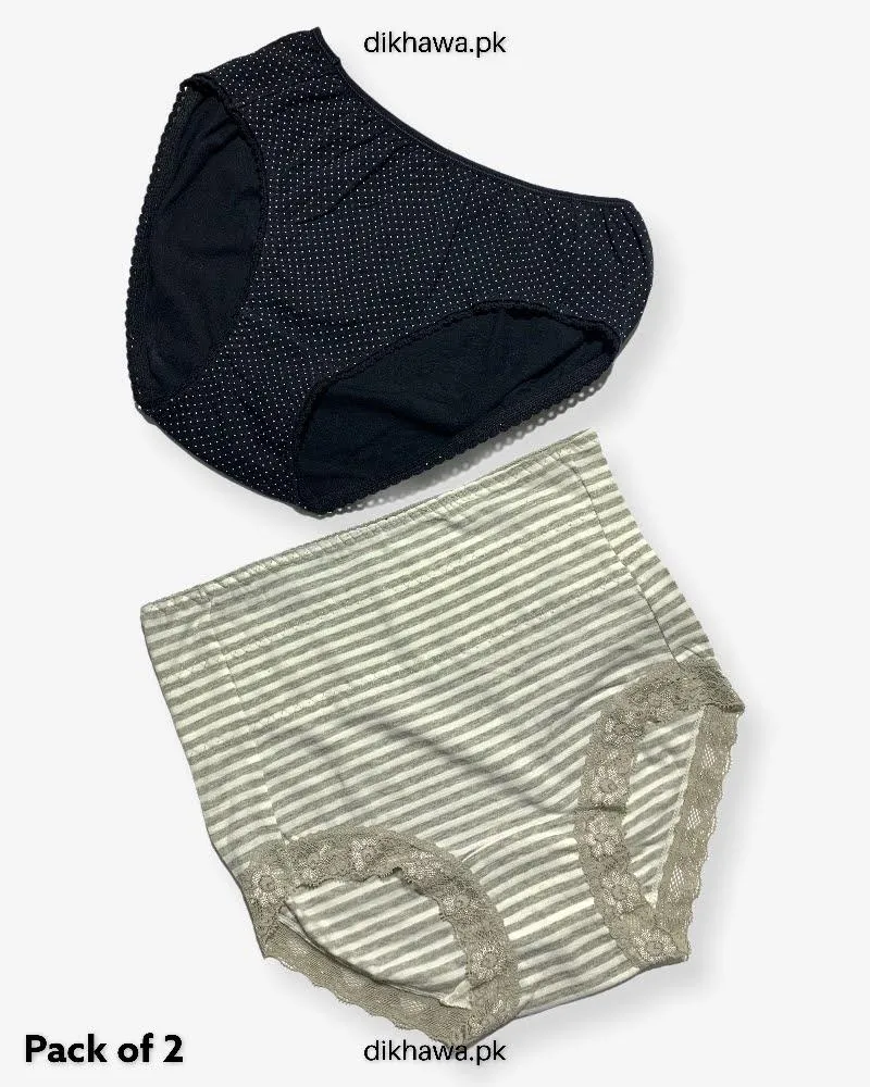 Pack of 2 Imported Stocklot Branded Cotton Panty Stretchable Cotton Lace Panty 2021