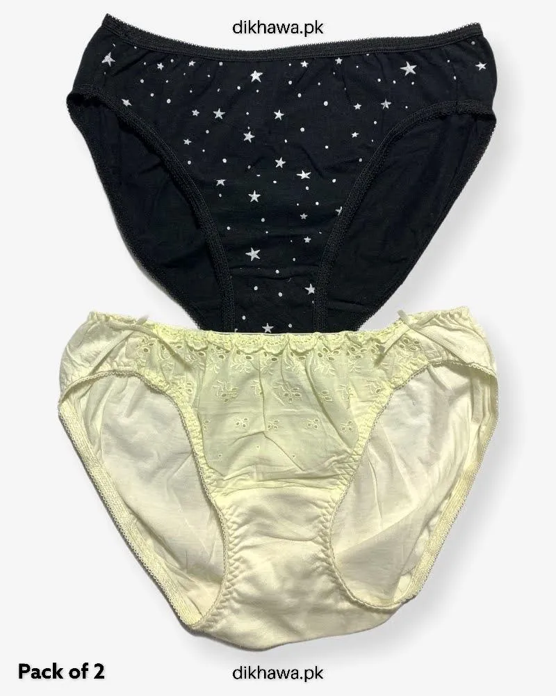 Pack of 2 Imported Stocklot Branded Cotton Panty Stretchable Cotton Lace Panty 2021