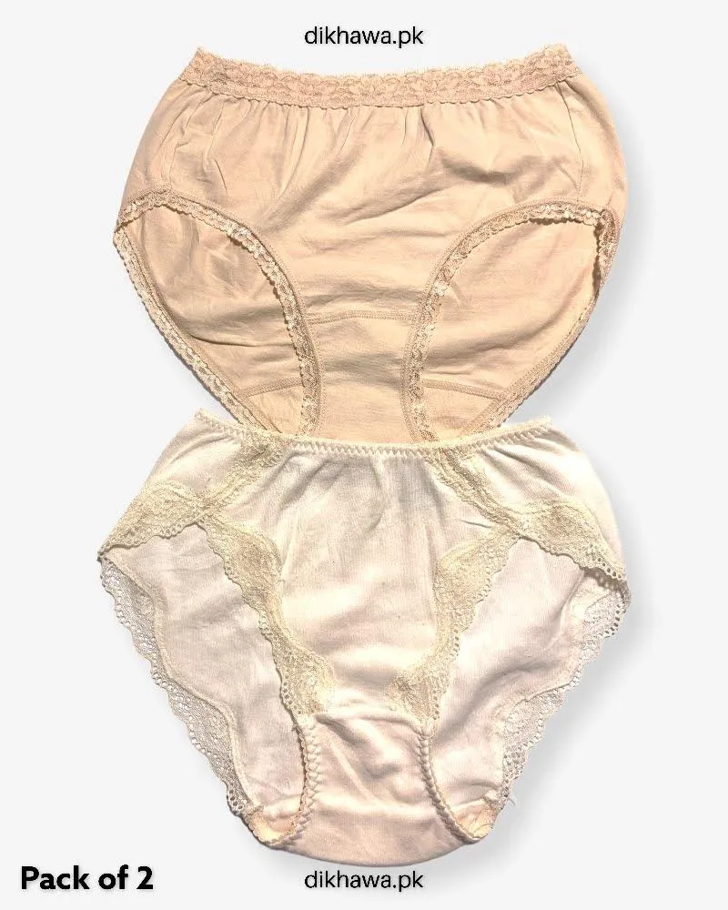 Pack of 2 Imported Stocklot Branded Cotton Panty Stretchable Cotton Lace Panty 2021