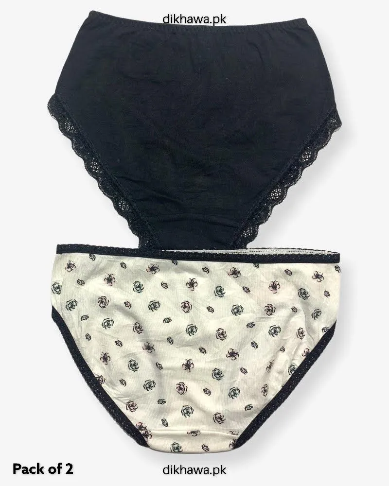 Pack of 2 Imported Stocklot Branded Cotton Panty Stretchable Cotton Lace Panty 2021