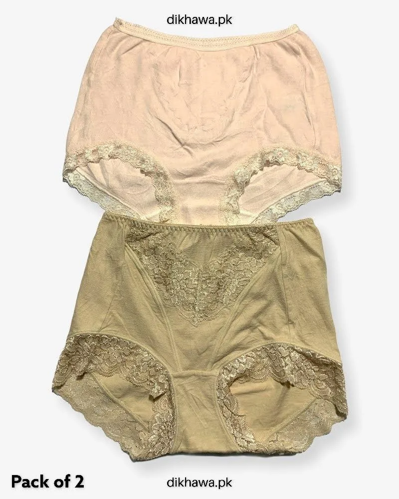 Pack of 2 Imported Stocklot Branded Cotton Panty Stretchable Cotton Lace Panty 2021