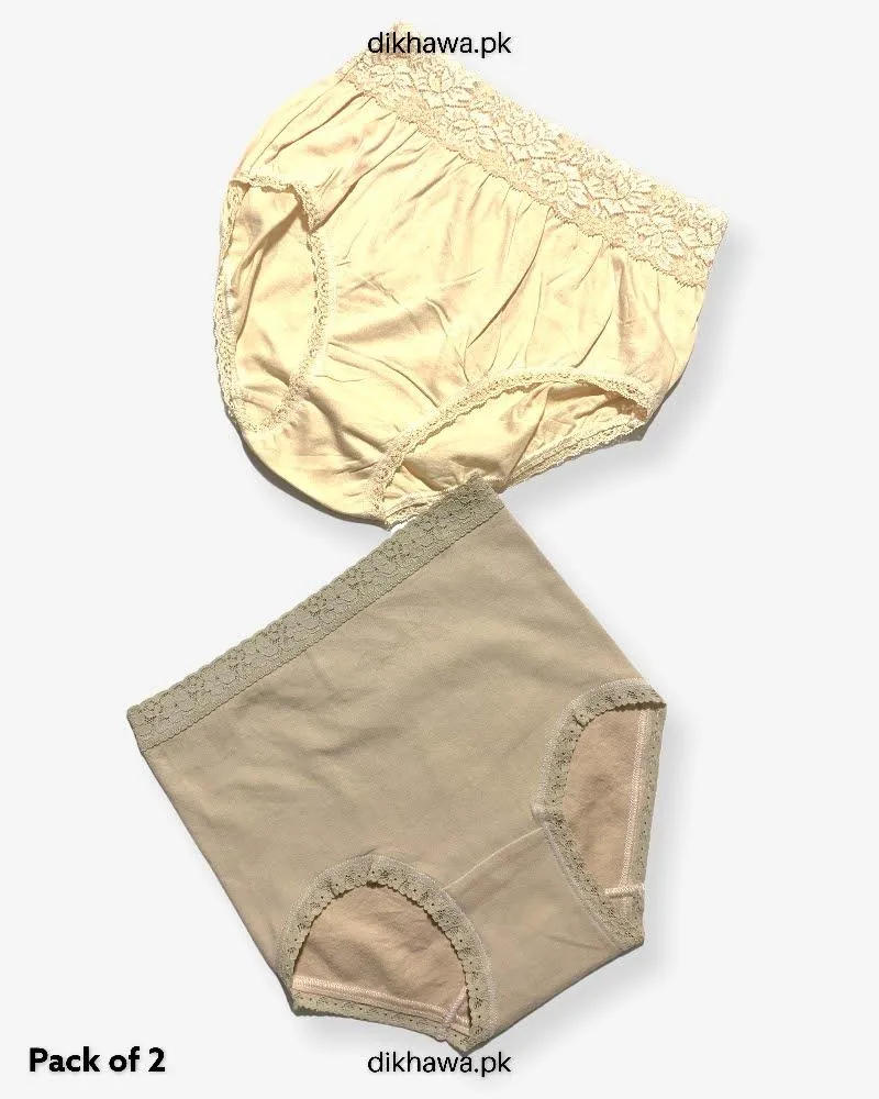 Pack of 2 Imported Stocklot Branded Cotton Panty Stretchable Cotton Lace Panty 2021