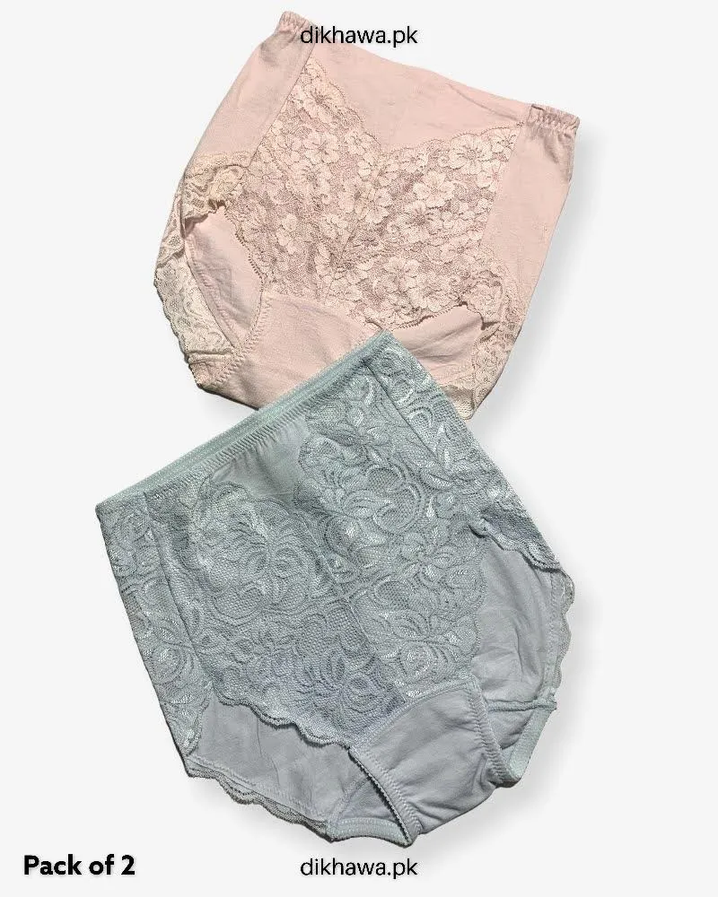 Pack of 2 Imported Stocklot Branded Cotton Panty Stretchable Cotton Lace Panty 2021
