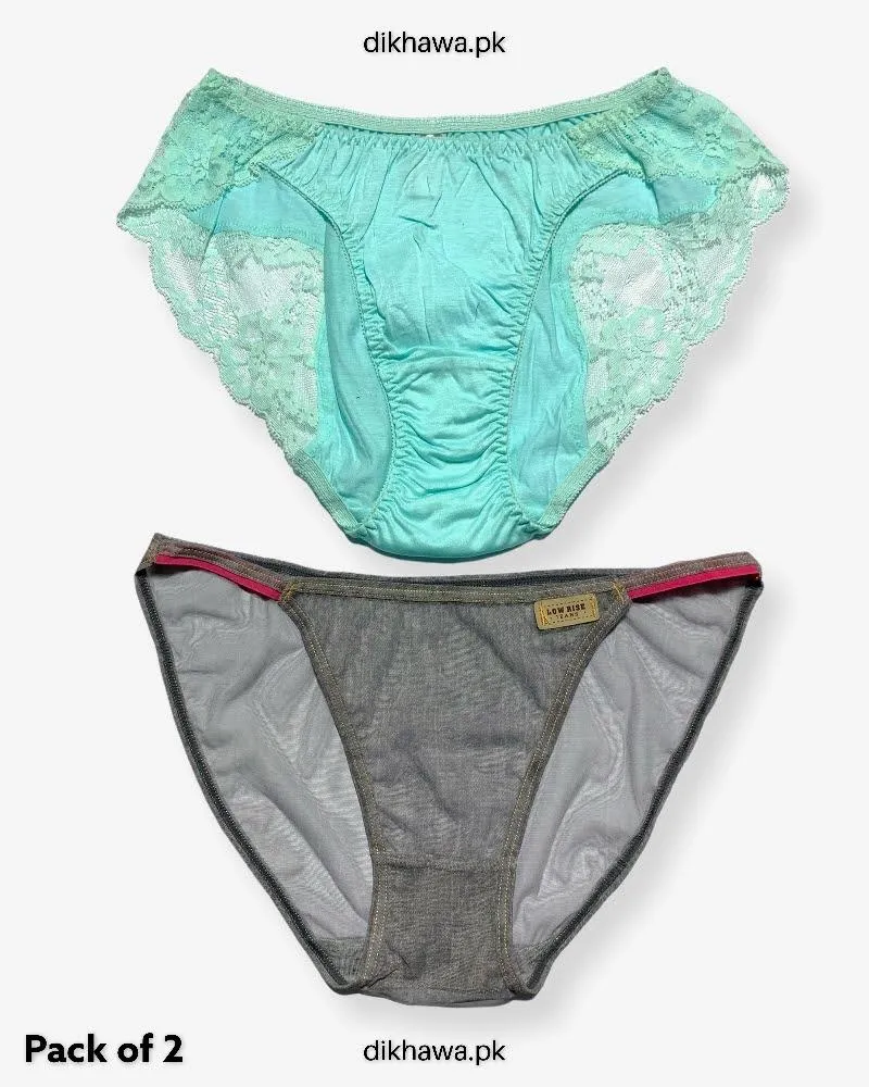 Pack of 2 Imported Stocklot Branded Net Panty Stretchable Net Lace Panty 2021