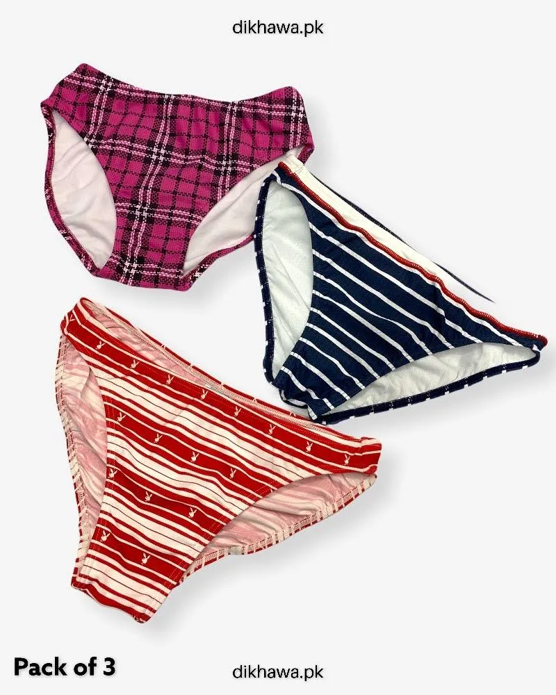 Pack of 3 Imported Stocklot Branded Jersey Panty Stretchable Bikini Style Thong Panty 2021