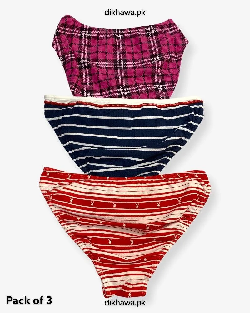 Pack of 3 Imported Stocklot Branded Jersey Panty Stretchable Bikini Style Thong Panty 2021
