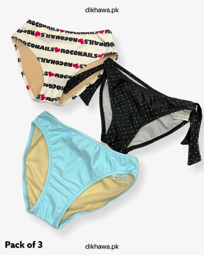 Pack of 3 Imported Stocklot Branded Jersey Panty Stretchable Bikini Style Thong Panty 2021