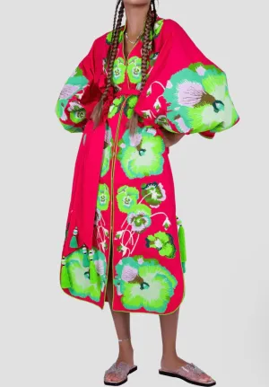 Pink embroidered pansies dress