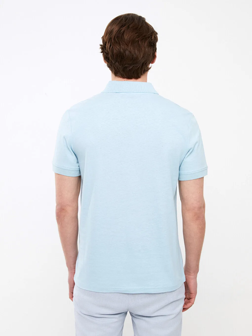 Polo Neck Short Sleeve Linen Blend Men's T-Shirt