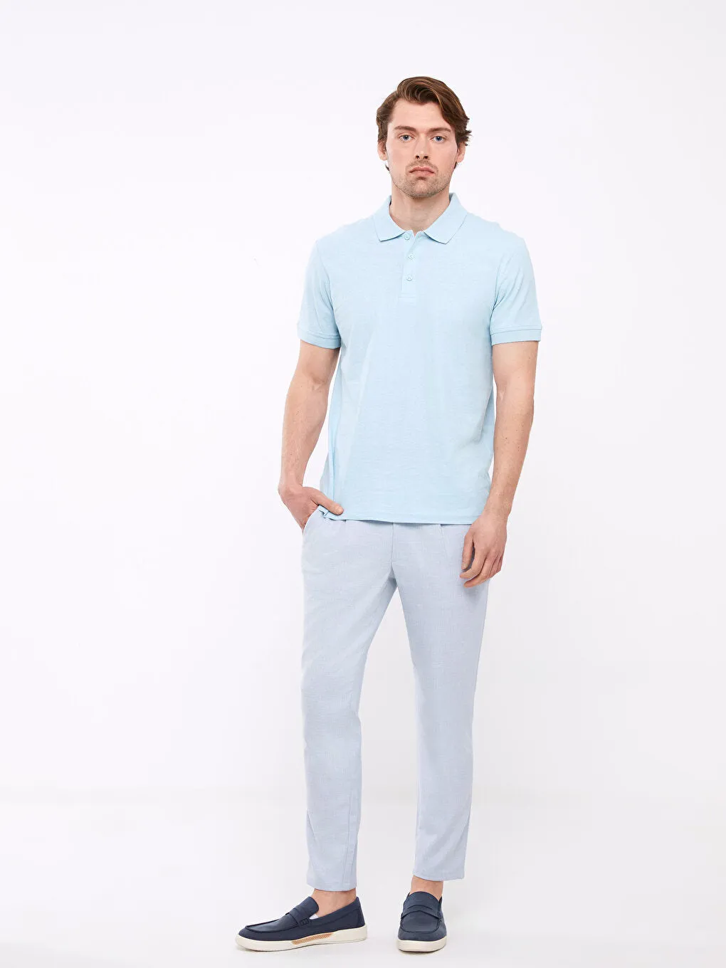 Polo Neck Short Sleeve Linen Blend Men's T-Shirt