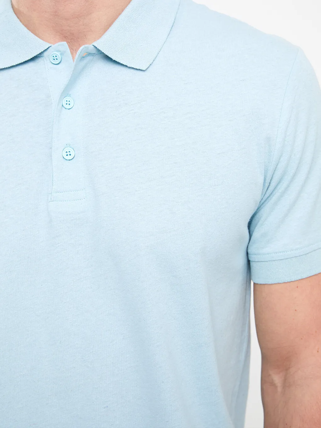 Polo Neck Short Sleeve Linen Blend Men's T-Shirt