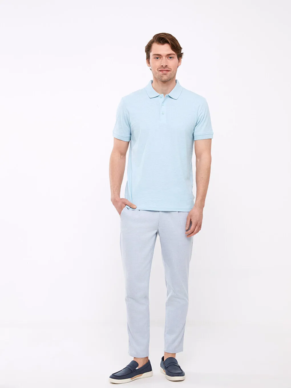Polo Neck Short Sleeve Linen Blend Men's T-Shirt