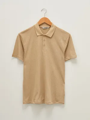Polo Neck Short Sleeve Linen Men's T-Shirt