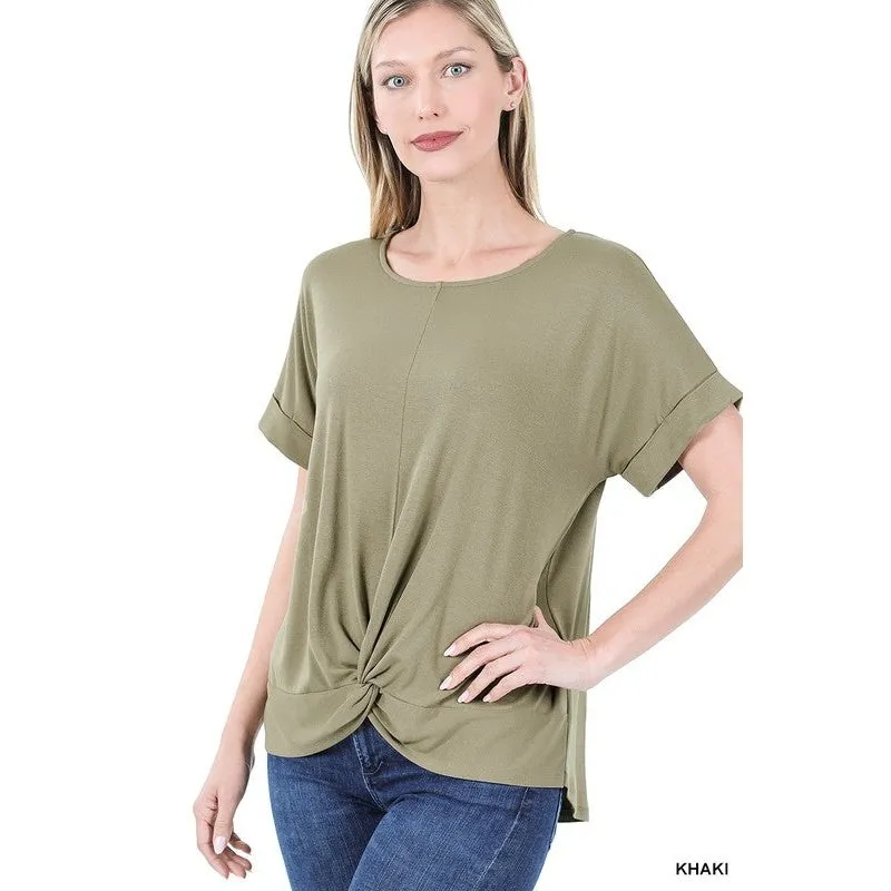 RAYON SPAN CREPE KNOT-FRONT TOP