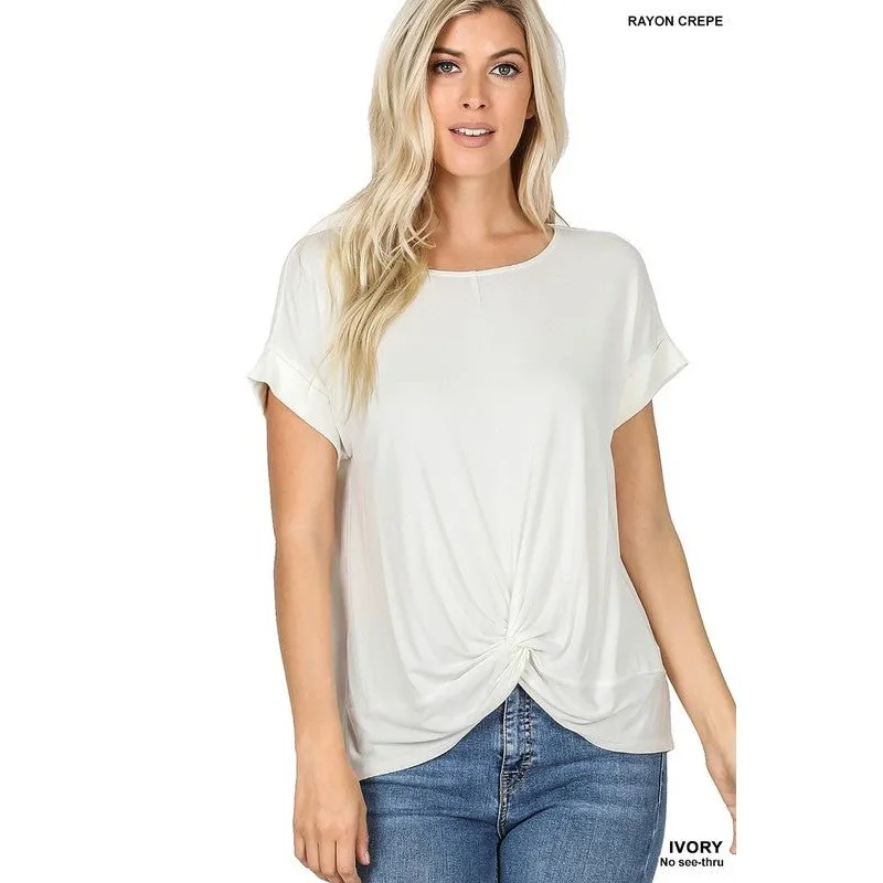 RAYON SPAN CREPE KNOT-FRONT TOP