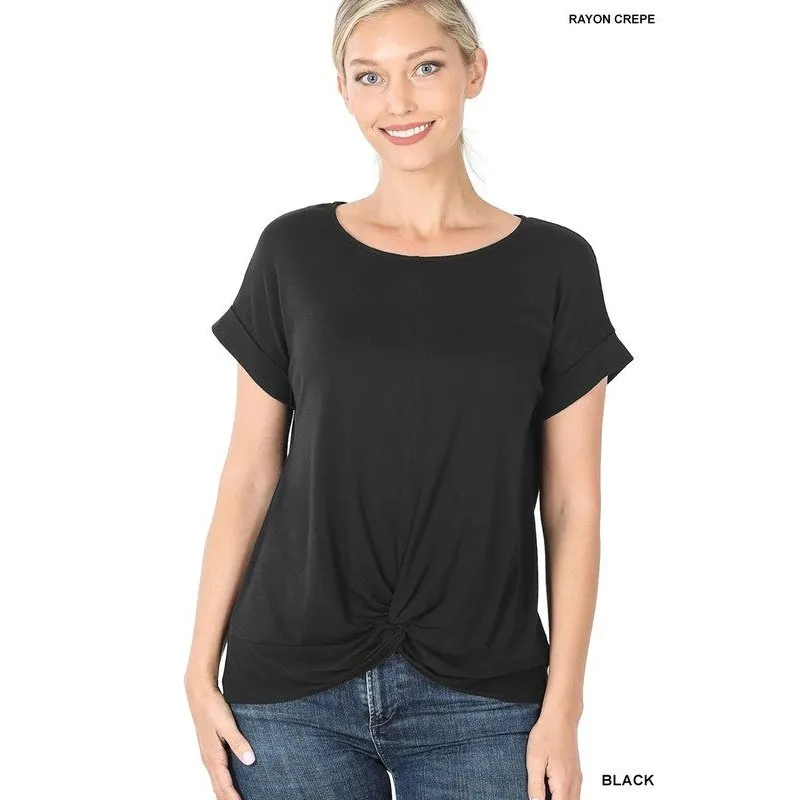 RAYON SPAN CREPE KNOT-FRONT TOP