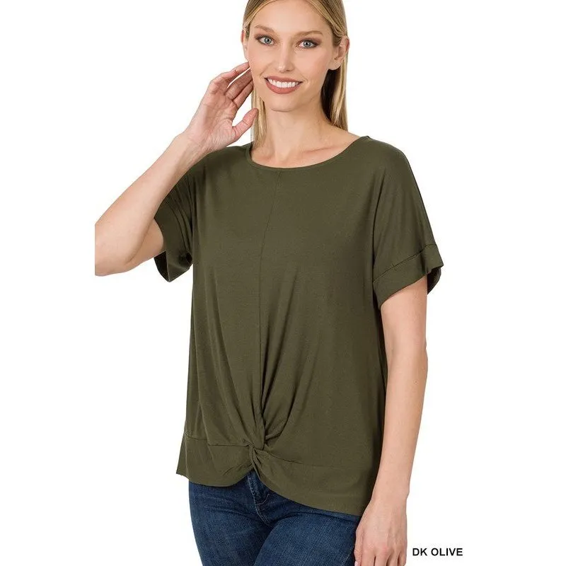 RAYON SPAN CREPE KNOT-FRONT TOP