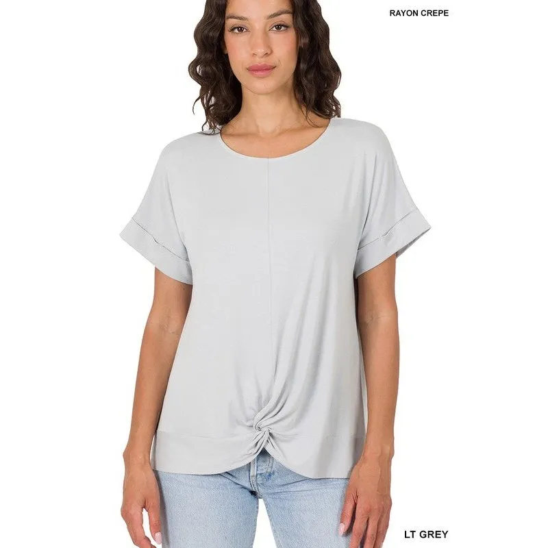 RAYON SPAN CREPE KNOT-FRONT TOP