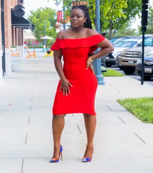 Red Off Shoulder Bandage Dress