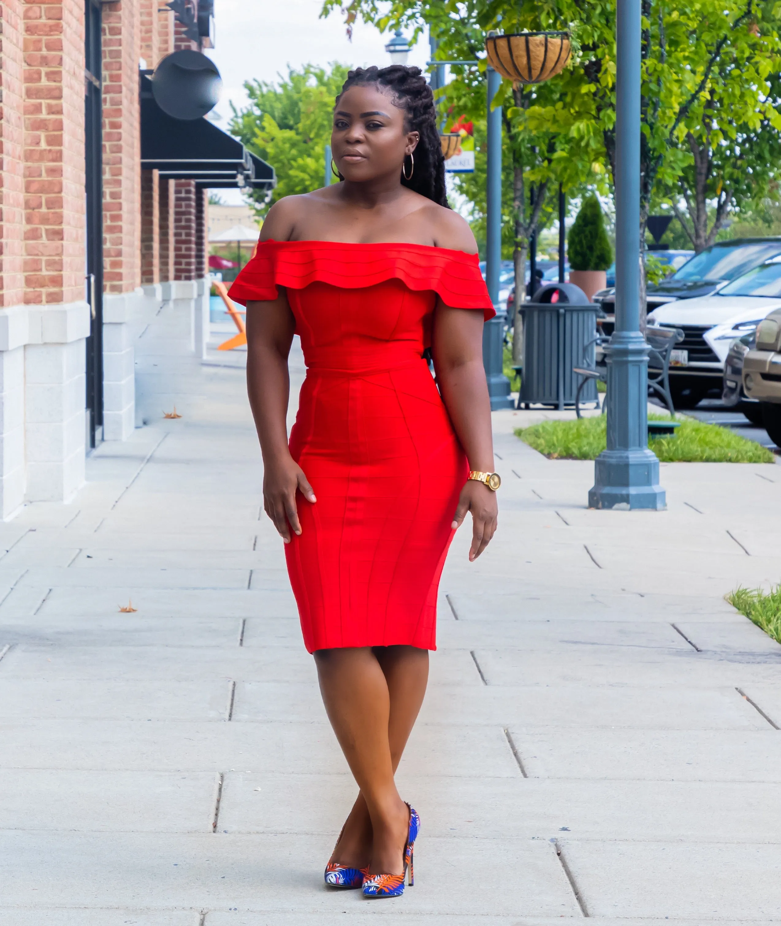 Red Off Shoulder Bandage Dress