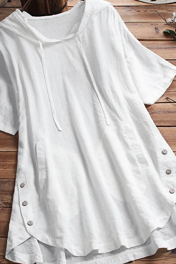 Round Neck Cambric T-shirts with Hood
