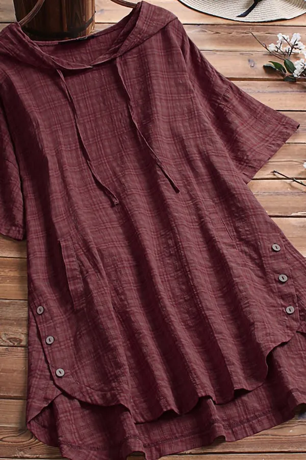 Round Neck Cambric T-shirts with Hood