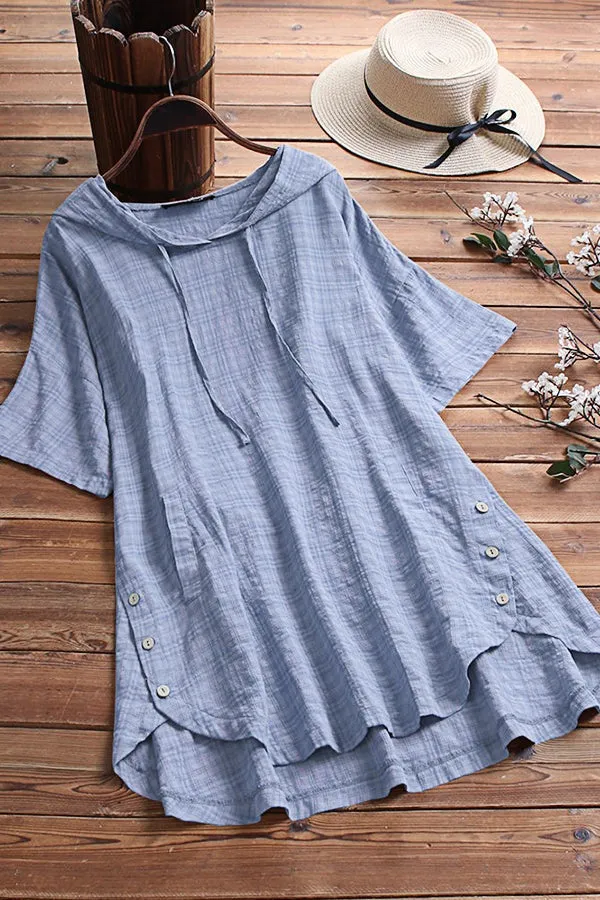 Round Neck Cambric T-shirts with Hood