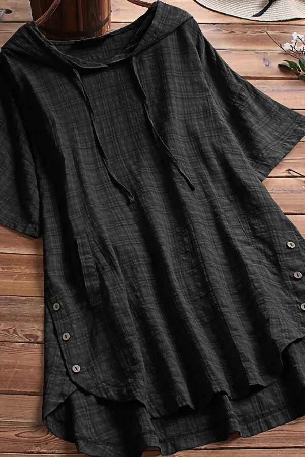 Round Neck Cambric T-shirts with Hood