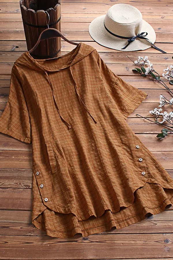 Round Neck Cambric T-shirts with Hood