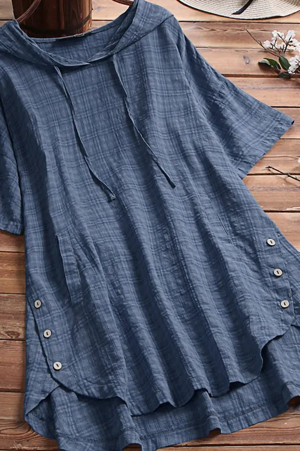 Round Neck Cambric T-shirts with Hood