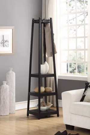 Roundhill Furniture Vassen Coat Rack with 3-Tier Storage Shelves, Black Finish