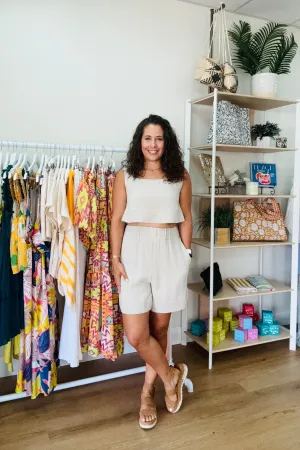 Sand Linen Shorts & Crop Set