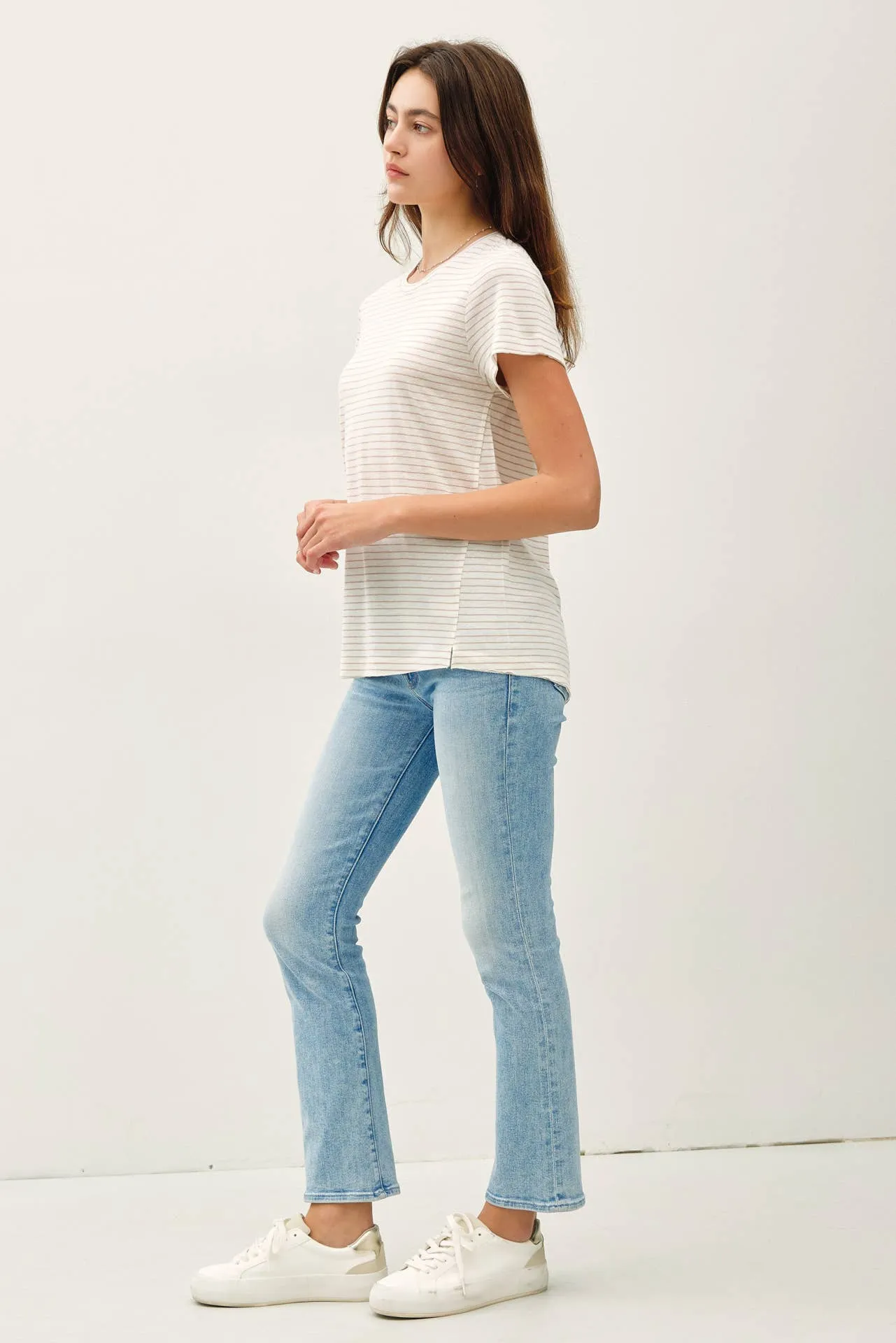 SHORT SLEEVE ROUND NECK STRIPED RELAXED TEE