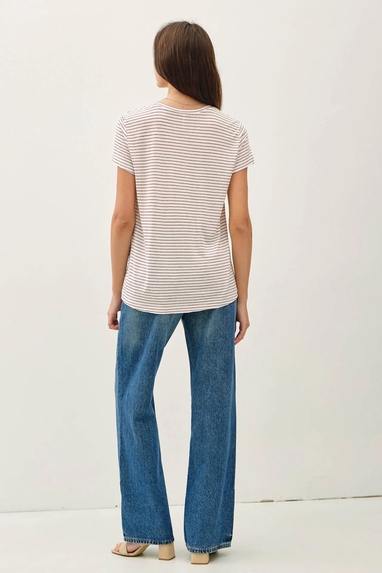 SHORT SLEEVE ROUND NECK STRIPED RELAXED TEE