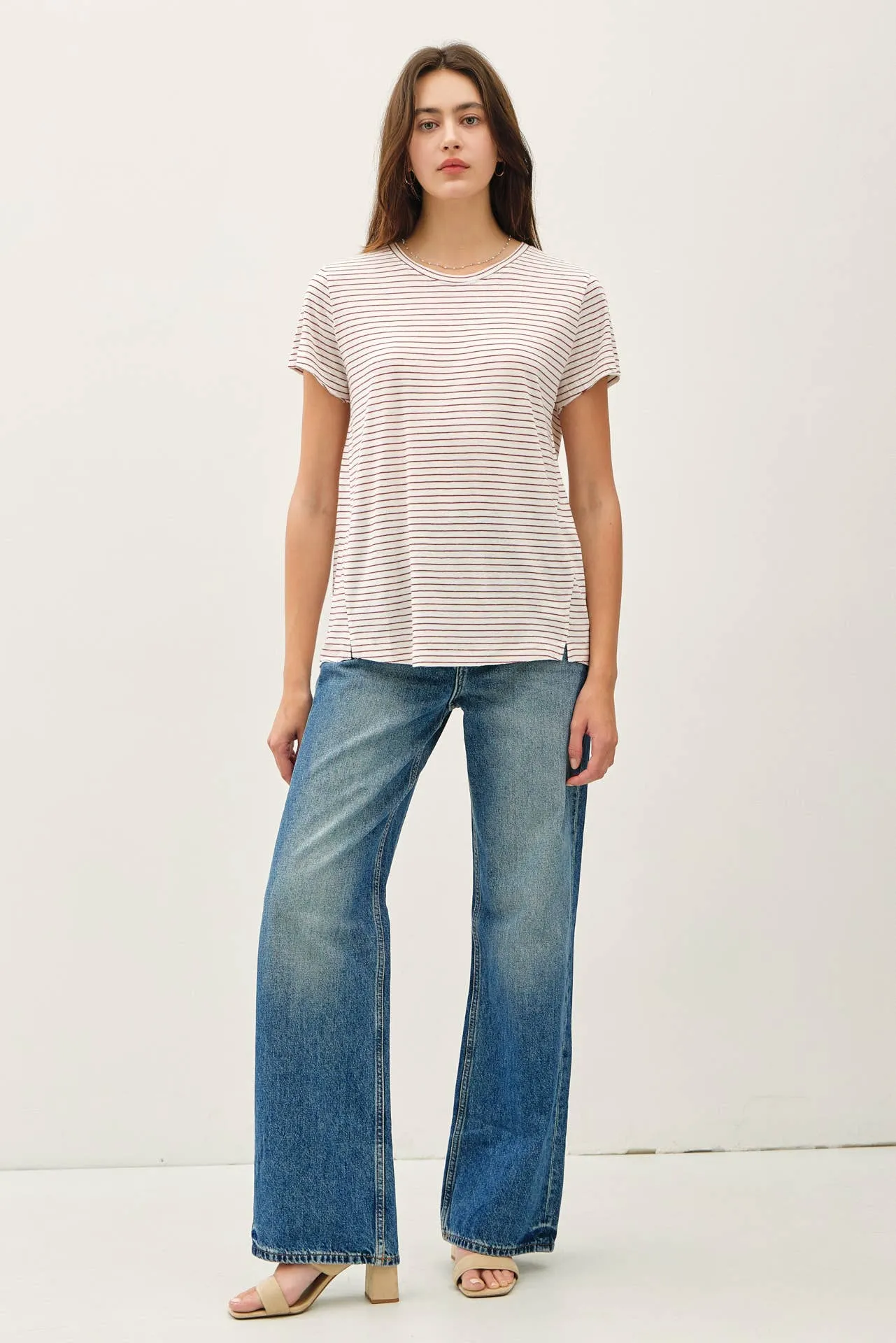 SHORT SLEEVE ROUND NECK STRIPED RELAXED TEE