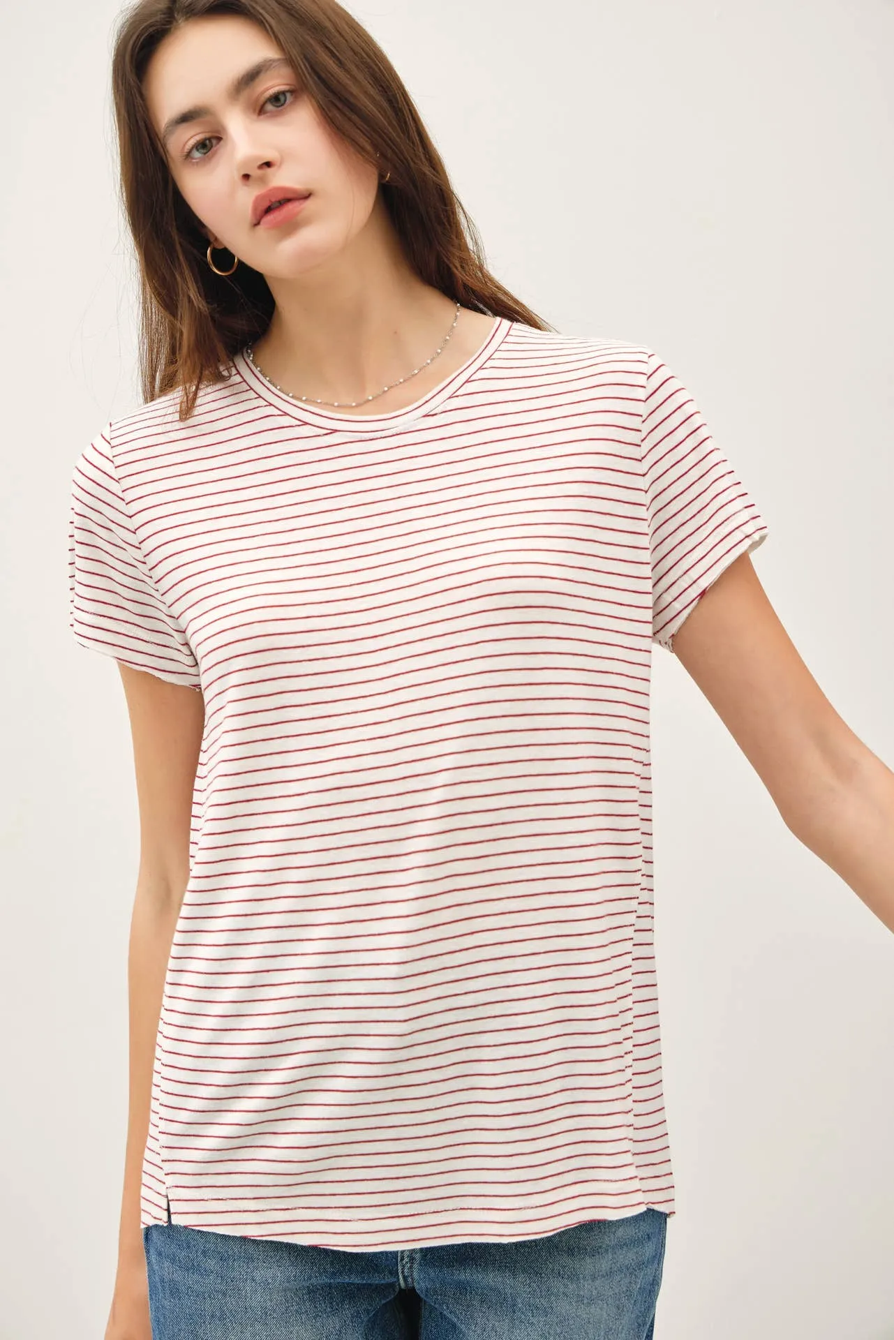 SHORT SLEEVE ROUND NECK STRIPED RELAXED TEE