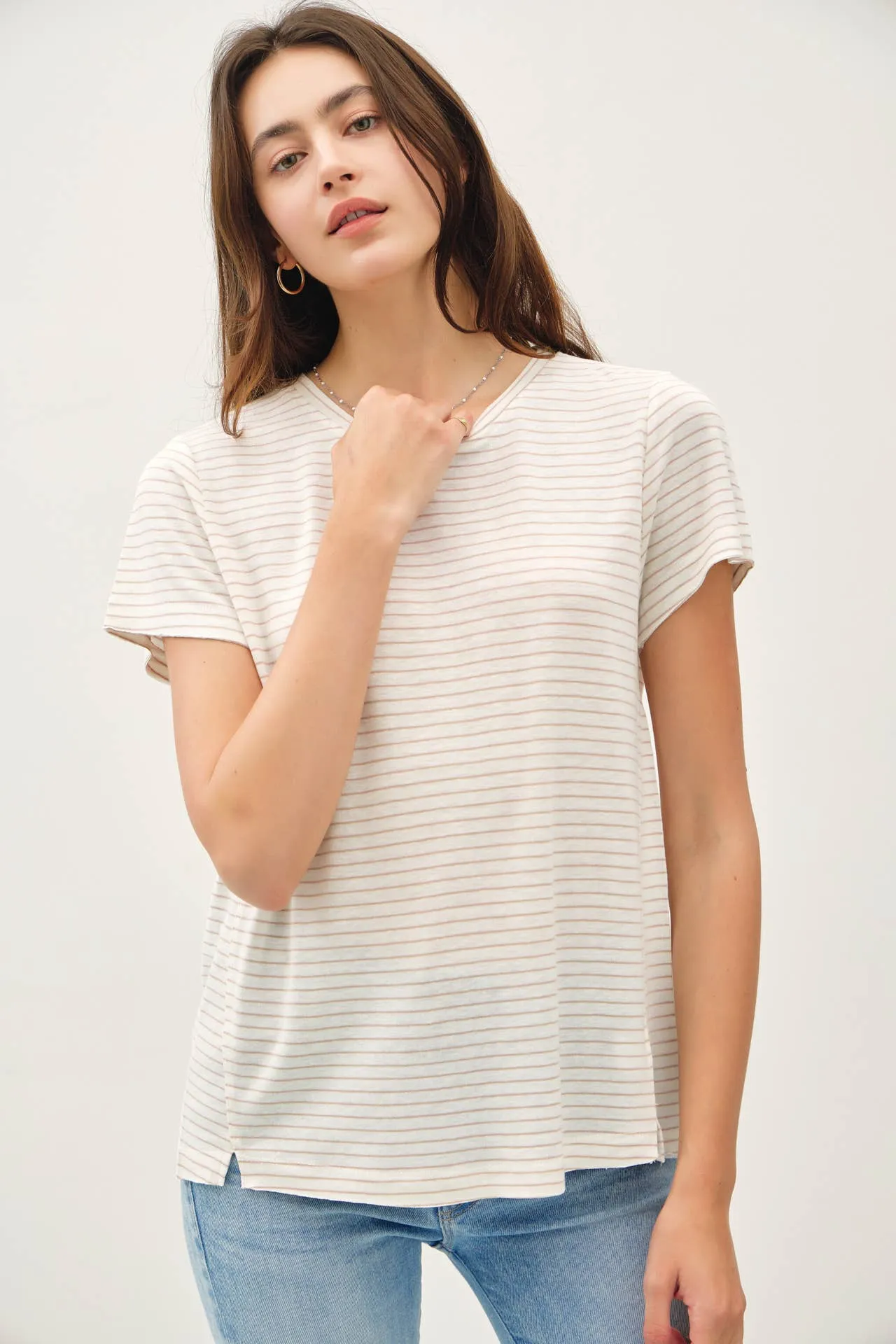 SHORT SLEEVE ROUND NECK STRIPED RELAXED TEE