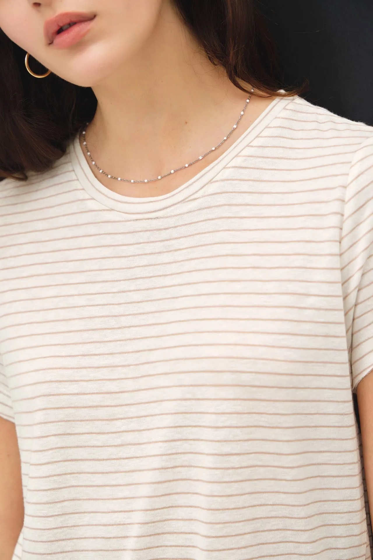 SHORT SLEEVE ROUND NECK STRIPED RELAXED TEE