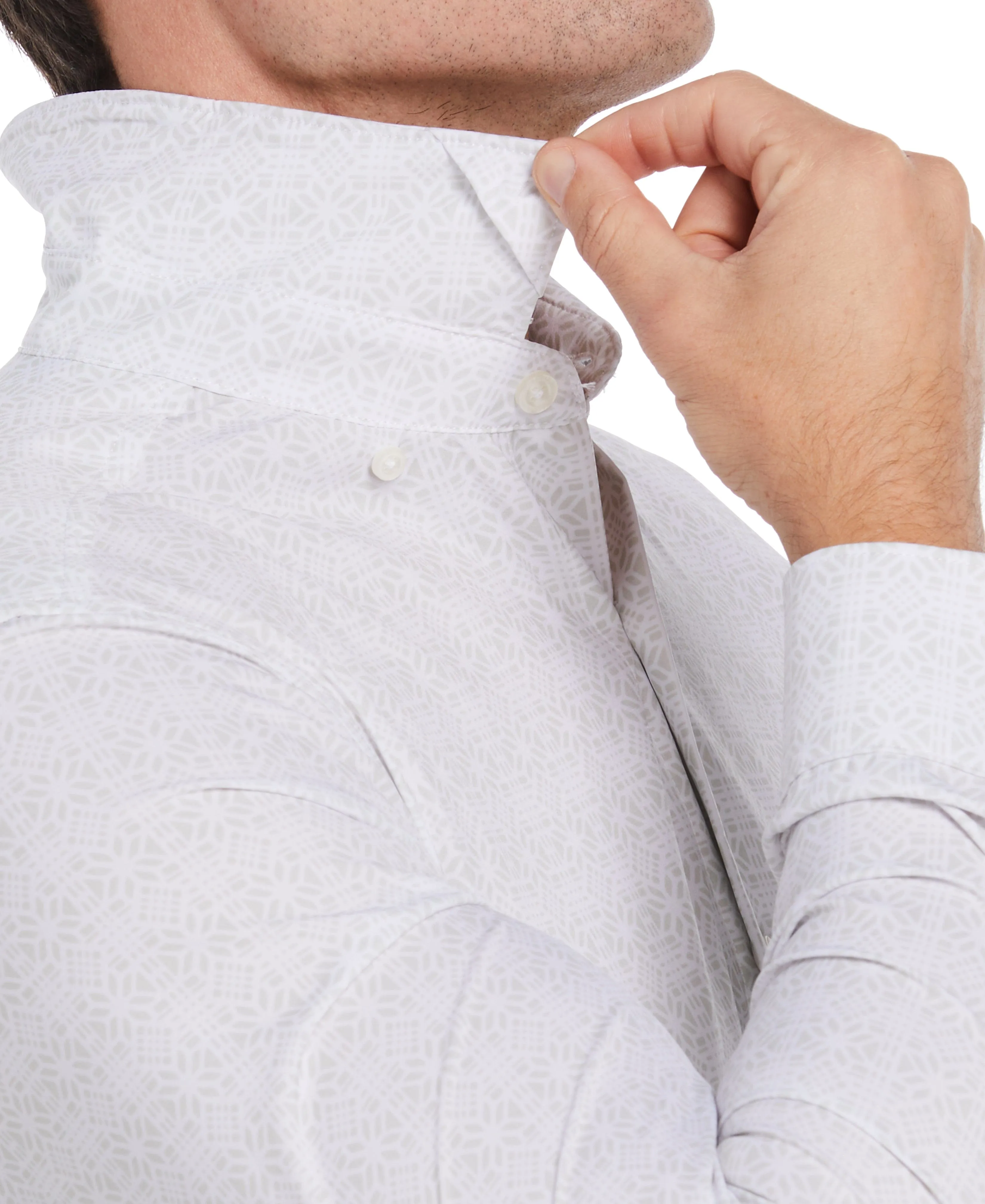 Slim Fit Untucked Total Stretch Slim Fit Mosaic Print Shirt