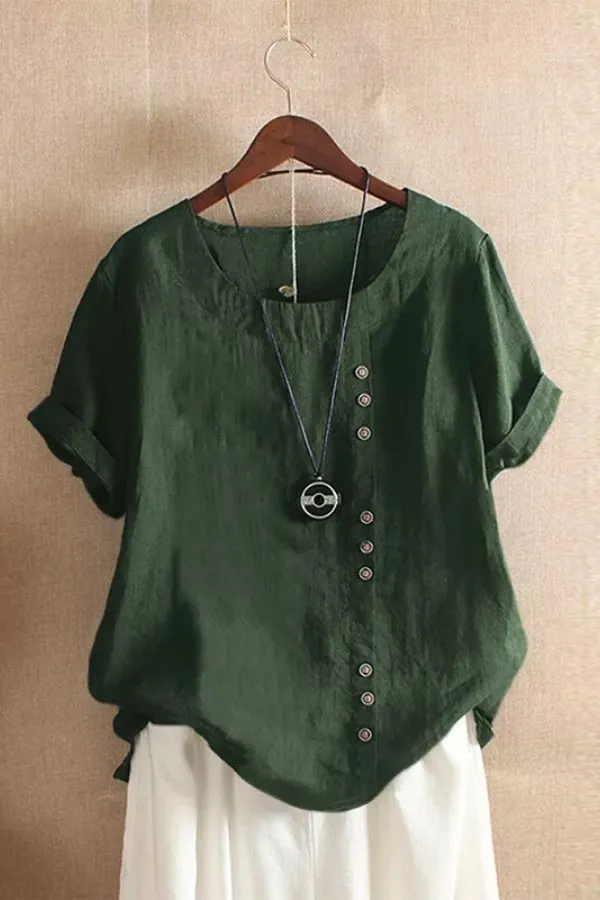Solid Color Cotton & Linen T-shirt
