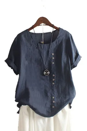 Solid Color Cotton & Linen T-shirt