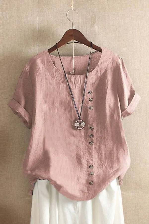 Solid Color Cotton & Linen T-shirt
