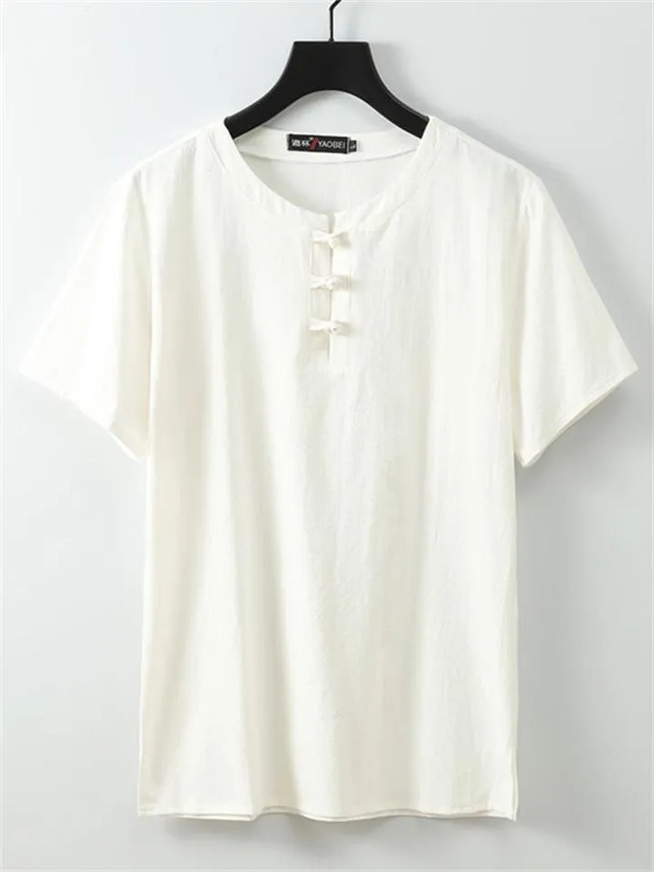 Solid Color Linen Short-Sleeved Simple Style Breathable T-Shirt