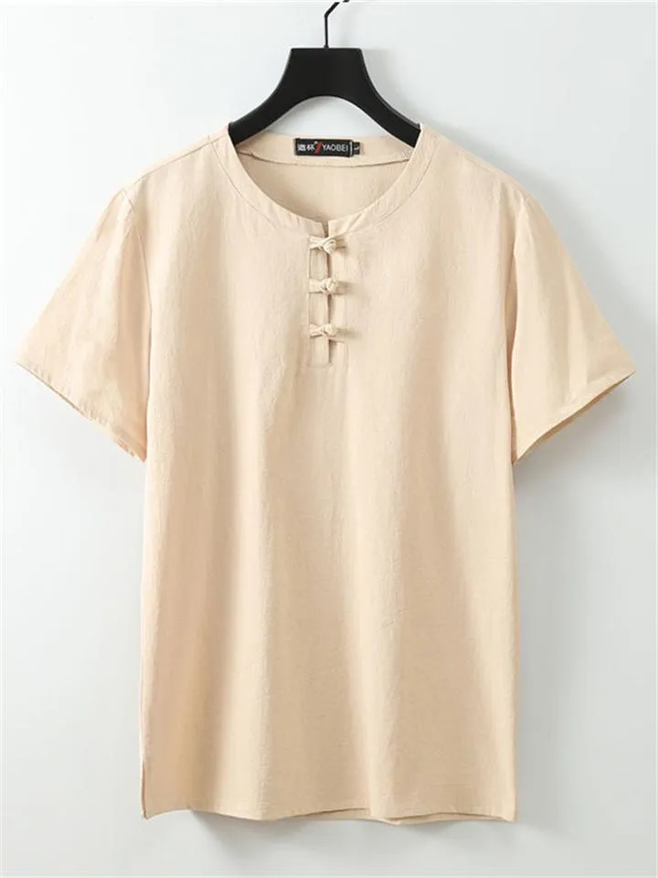 Solid Color Linen Short-Sleeved Simple Style Breathable T-Shirt