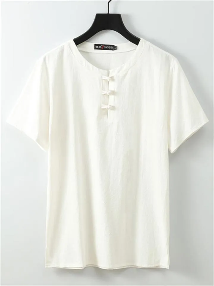 Solid Color Linen Short-Sleeved Simple Style Breathable T-Shirt