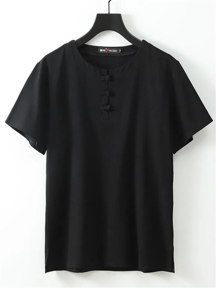Solid Color Linen Short-Sleeved Simple Style Breathable T-Shirt