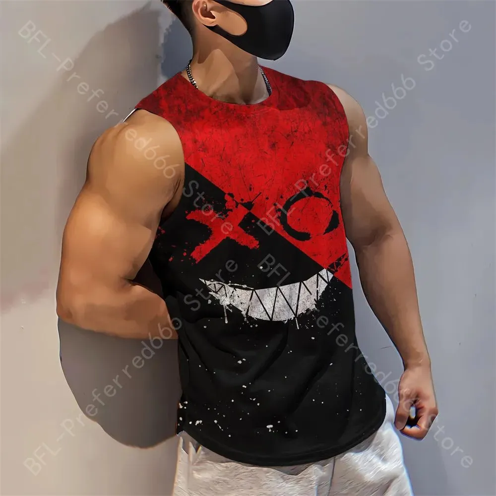 Summer Men Gym Tank Tops Mesh Running Sport Fitness Sleeveless Shirt Smile 3D Printed Vintage Quick Dry Singlets Men's Clothing