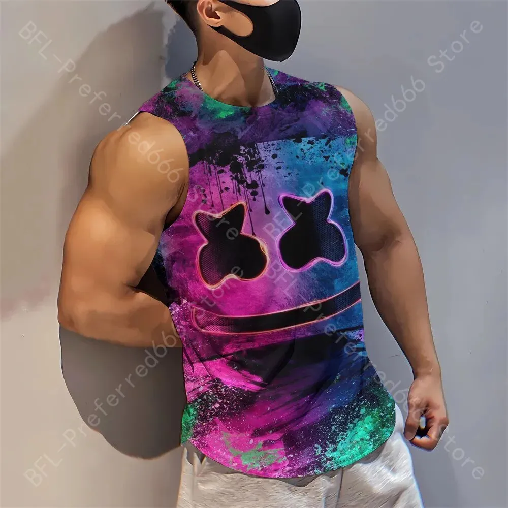 Summer Men Gym Tank Tops Mesh Running Sport Fitness Sleeveless Shirt Smile 3D Printed Vintage Quick Dry Singlets Men's Clothing