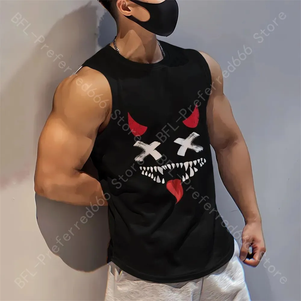 Summer Men Gym Tank Tops Mesh Running Sport Fitness Sleeveless Shirt Smile 3D Printed Vintage Quick Dry Singlets Men's Clothing