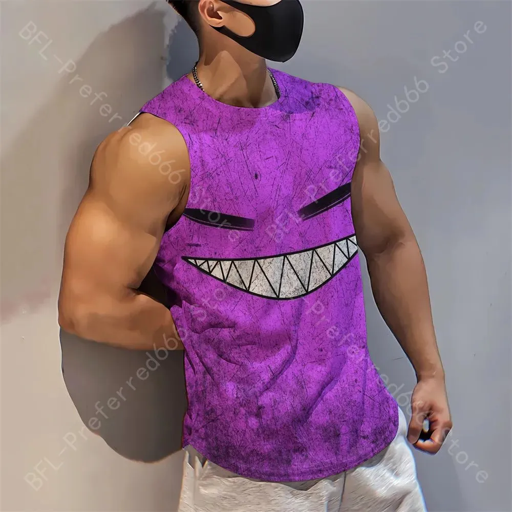 Summer Men Gym Tank Tops Mesh Running Sport Fitness Sleeveless Shirt Smile 3D Printed Vintage Quick Dry Singlets Men's Clothing